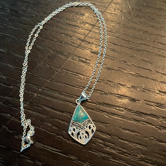 Sparkle Allure Turquoise Pure Silver Over Brass 18 Inch Link Pendant Necklace - Picture 1 of 2